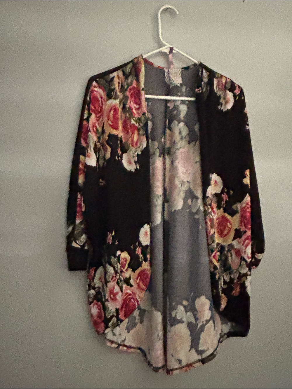 Mauve Black Floral Open-Front Cardigan